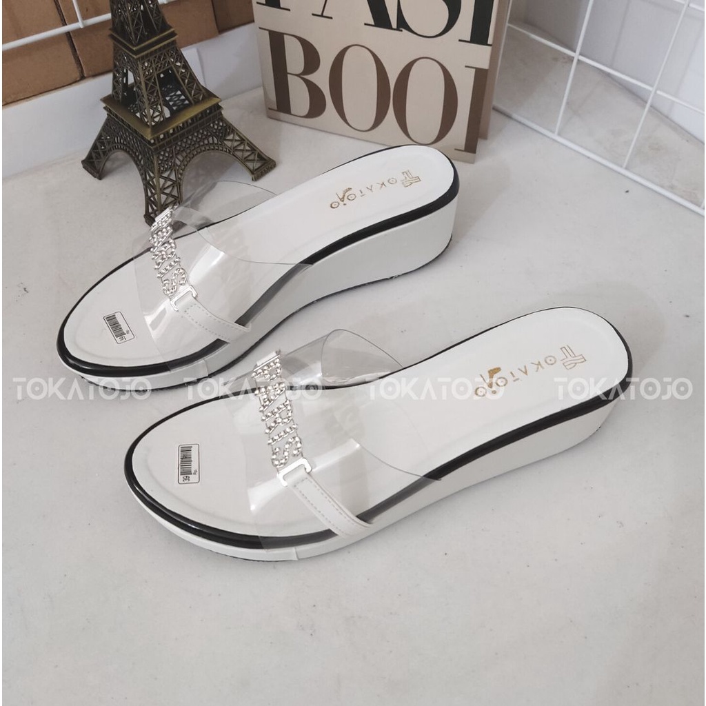 Sandal wedges wanita motif paris new fashion korea terbaru kekinian 2022 Sandal wedges wanita pesta terbaru cute Sandal wedges wanita kasual terbaru di jamin cantik harga murmer