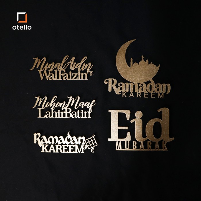 Hampers Tag Tulisan Idul Fitri | Hang Tag Kayu Hiasan Label Lebaran - Minal Aidin, Gold
