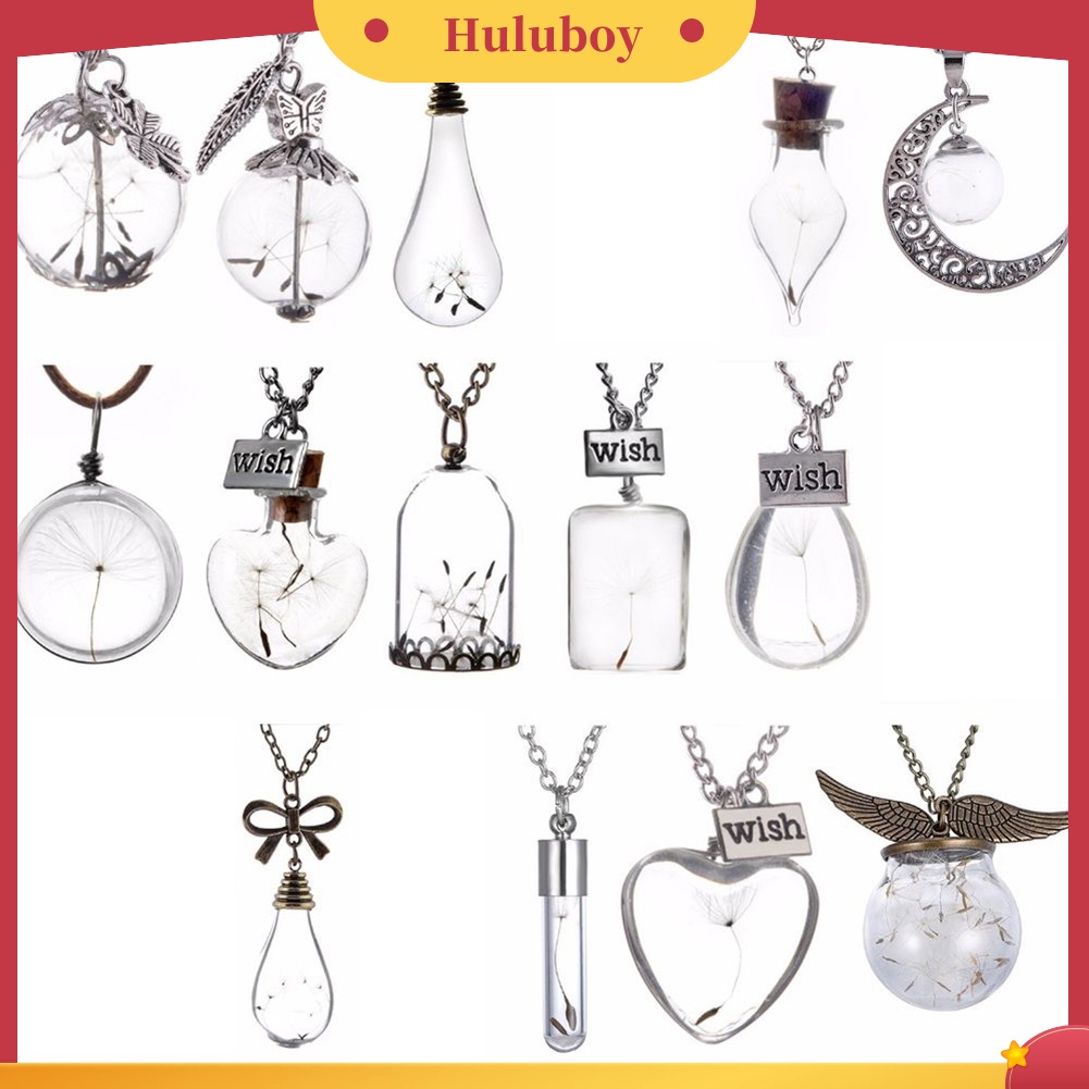 Hu Hu Hu Hu Hu Alat Bantu Pasang Kacamata♡ Kalung Rantai Panjang Dengan Liontin Botol Kaca Isi Bunga Dandelion Kering Untuk Unisex