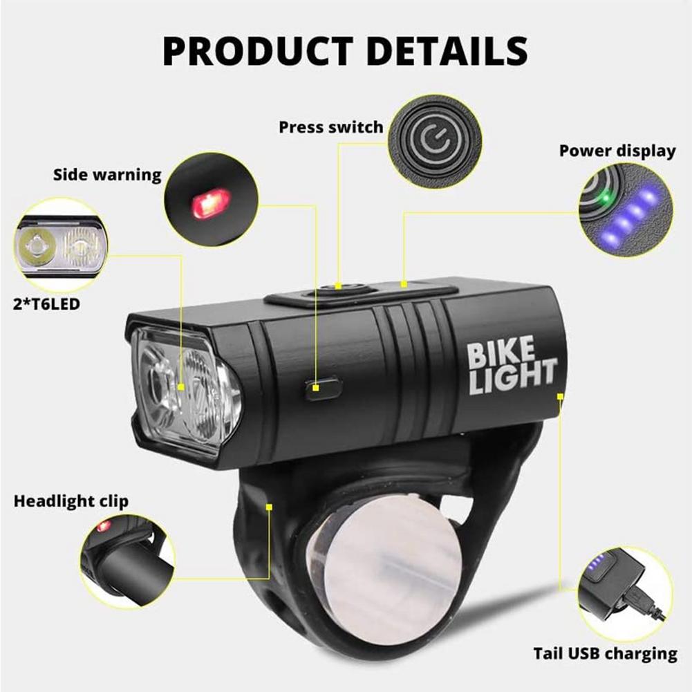 T6 Set Lampu Depan Sepeda Gunung / Mtb Led Terang Anti Air Usb T6 Strong Light Waterproof Bicycle LED Light/Mountain Bike Lamp USB Rechargeable MTB Road Bike Headlight Set