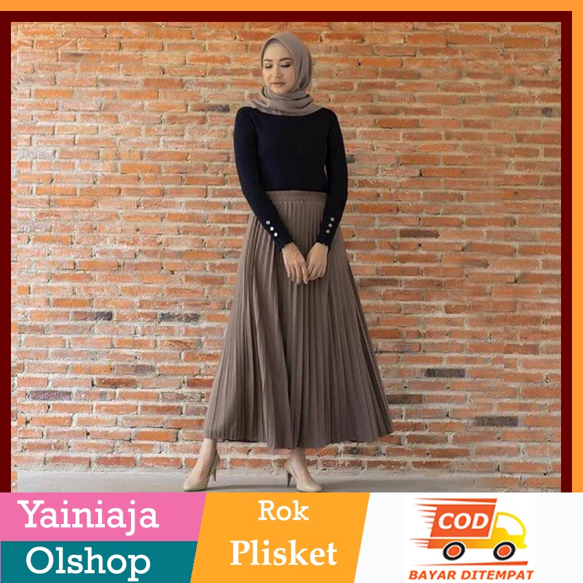 Rok Plisket Panjang payung wanita murah flare skirt