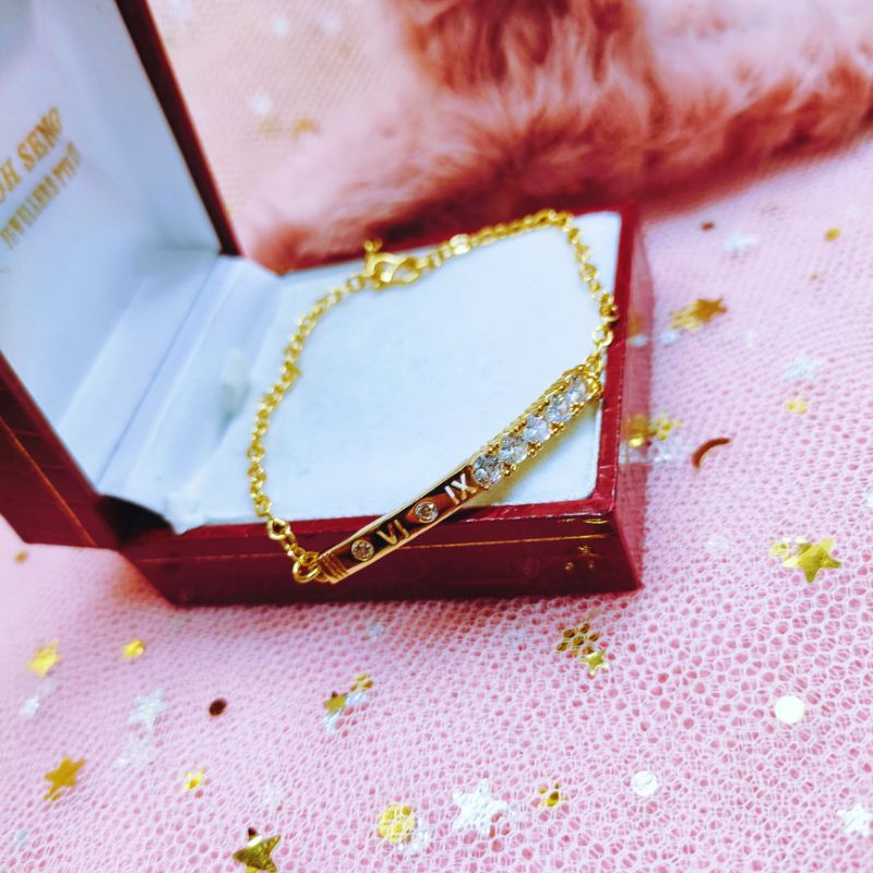 Gelang Tangan Wanita Titanium Anti Karat Lapis Emas601MR