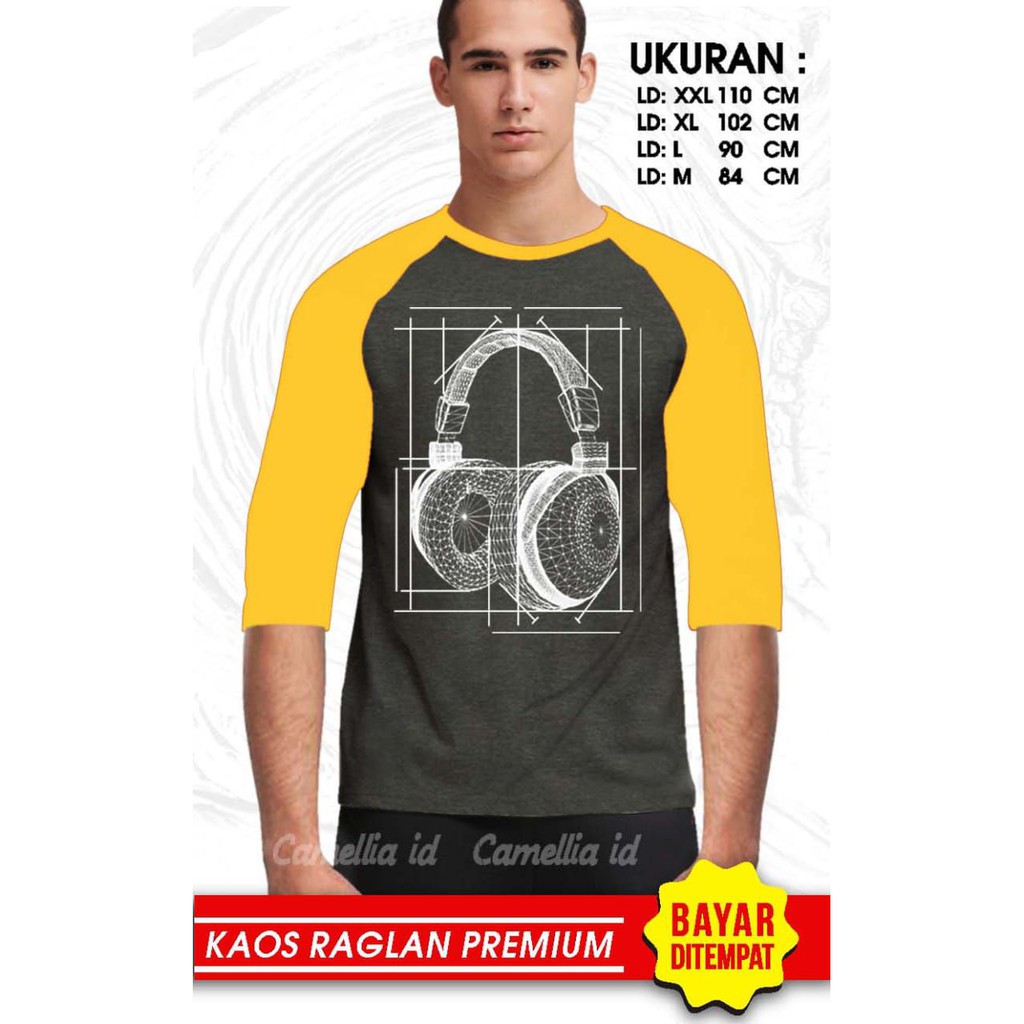 Kaos Raglan (HEADSET)/Kaos Pria Lengan 3/4/ Kaos Pria/ Kaos Cowok/ Kaos Oblong/Misty