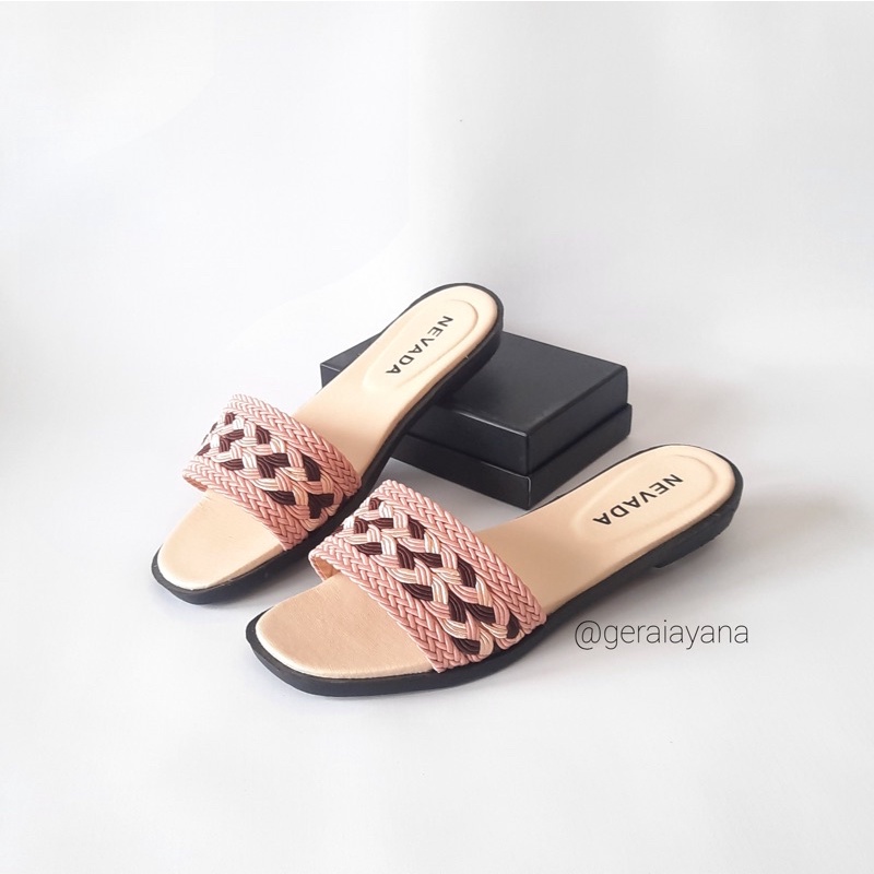 6.6 SALE! Sandal Selop Kepang Nevada - Sandal Slop Anyam - Sandal Wanita Nevada-Kepang - SALEM