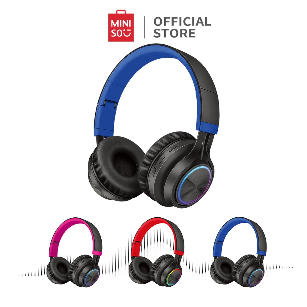 MINISO Headphone Bluetooth Headset Wireless with Colorful Light Mic Dapat Dilipat On-ear Headphone