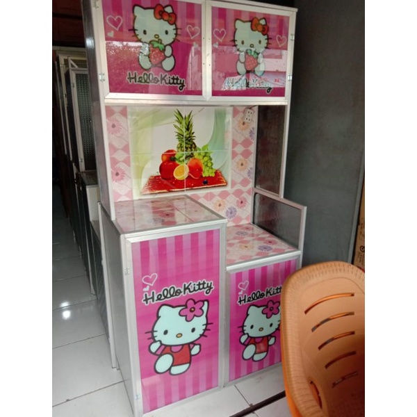 Lemari Piring / Rak Full Aluminium Full Gambr Karakter 2 pintu keropi Doraemon Hello kitty Bandung C