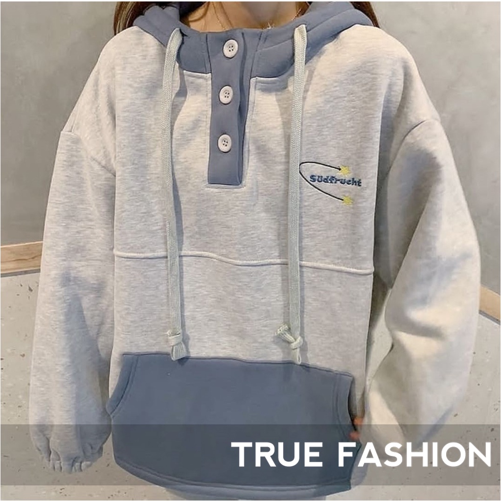 Hoodie Oversize Sudfrucht - Combination Color Hoodie - Bahan Fleece - Baju wanita - Hoodie Pria