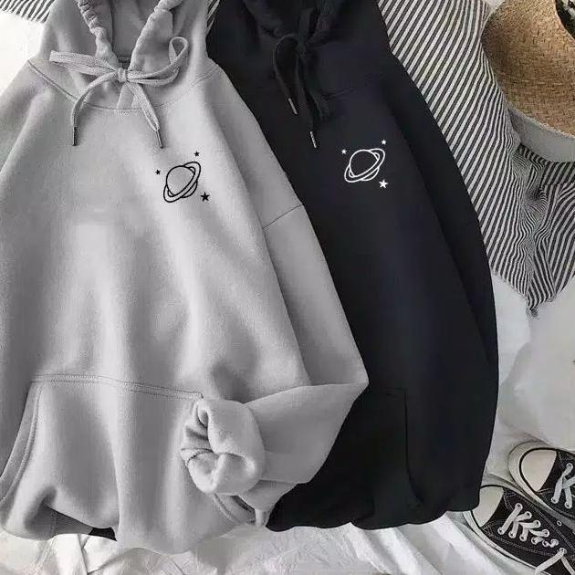 ♖ IvannaCollection Sweater Hoodie Wanita Oversize Tebal Jaket Hodie Couple Pasangan Simple Planet ✴