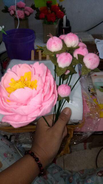 Bunga Peony Hiasan Dekorasi - Bunga Flanel Satuan / Bunga Flanel Per Tangkai