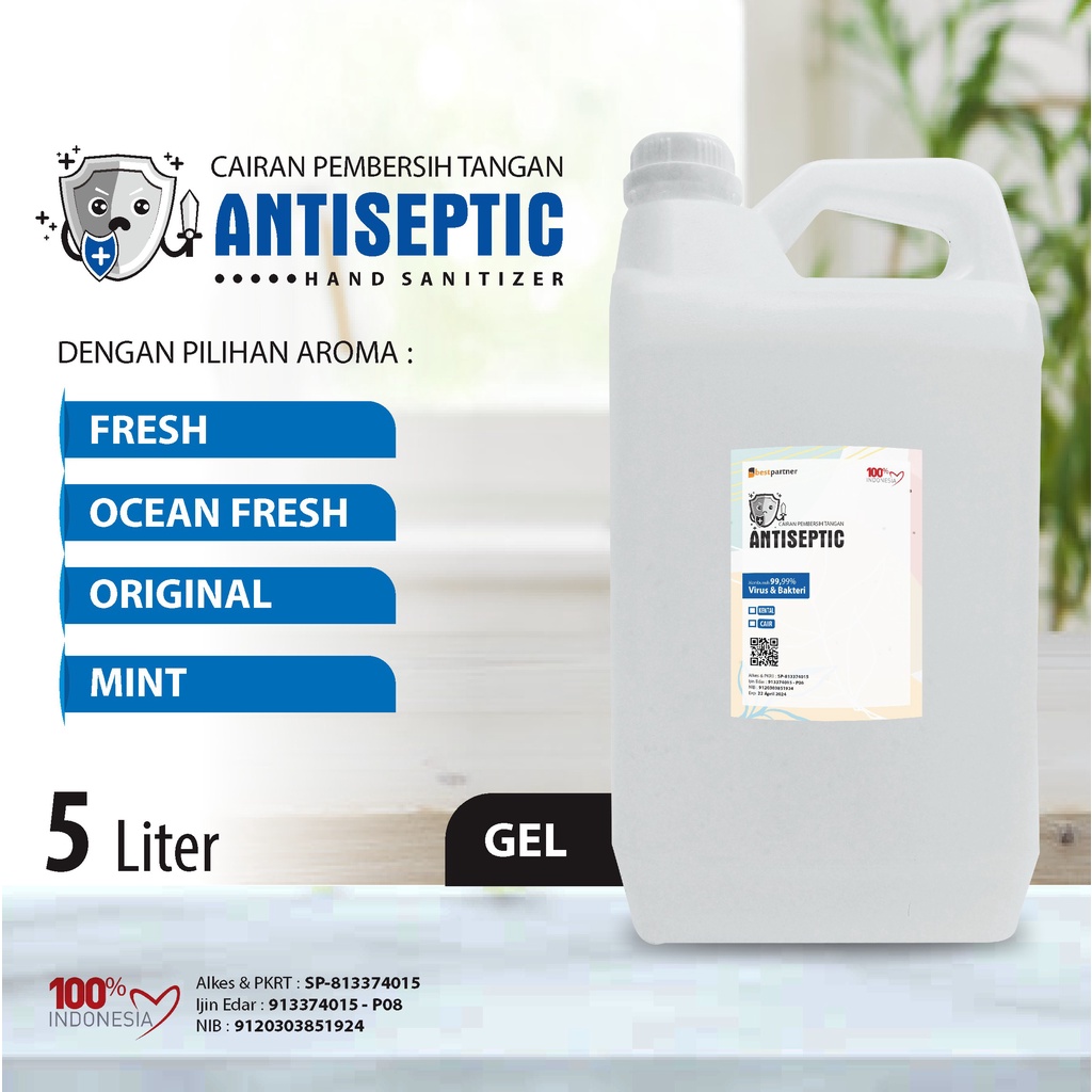 Hand Sanitizer Gel Putihan Antiseptic Variasi Aroma Segar 5 LIter Jerigen + Free Bubble Wrap