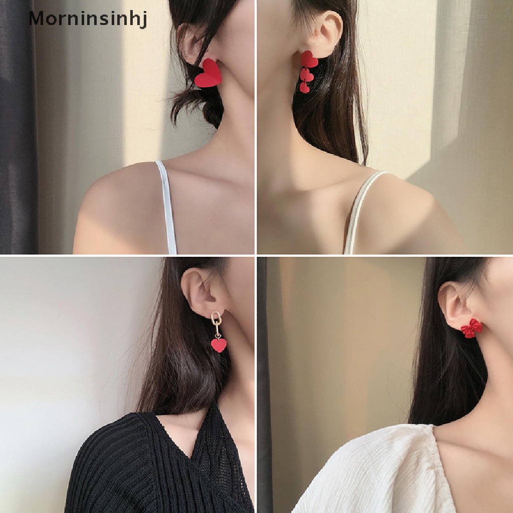 Anting Stud Bentuk Hati Warna Merah Untuk Wanita