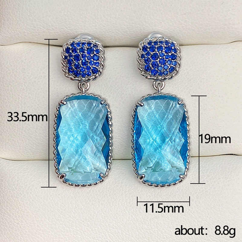 Anting Juntai Bentuk Geometris Unik Bahan Cubic Zirconia Warna Biru Untuk Wanita