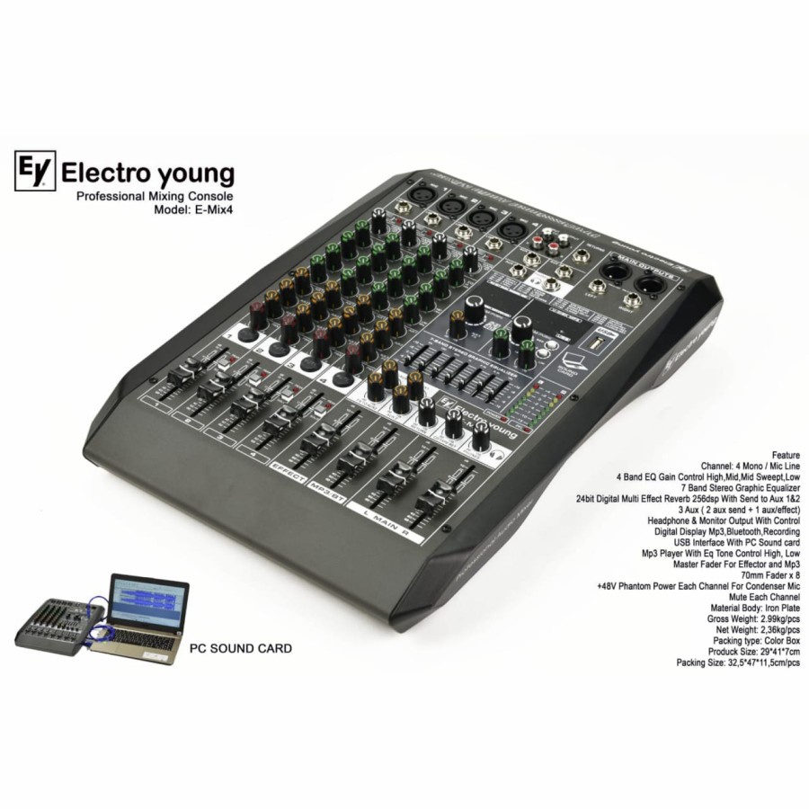 MIXER ELECTRO YOUNG E-MIX4 / EMIX4 / E MIX 4 4CH ORIGINAL BLUETOOTH