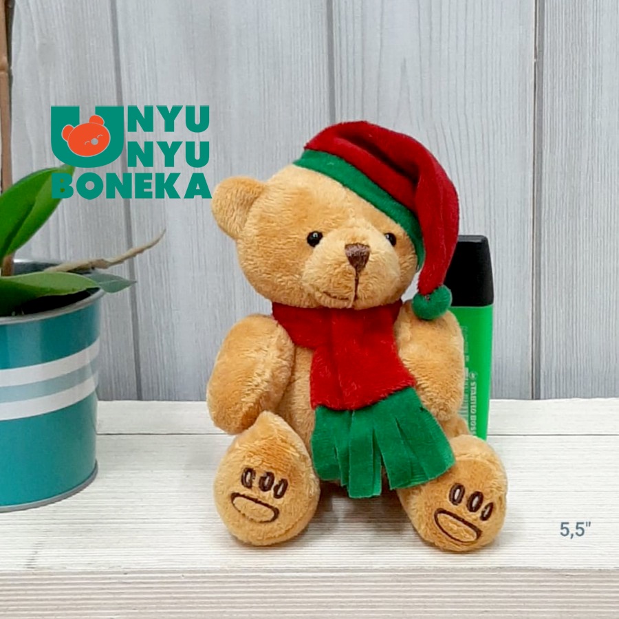 Boneka teddy Bear Natal 15cm/boneka christmas gereja souvenir kado RUSA SANTA