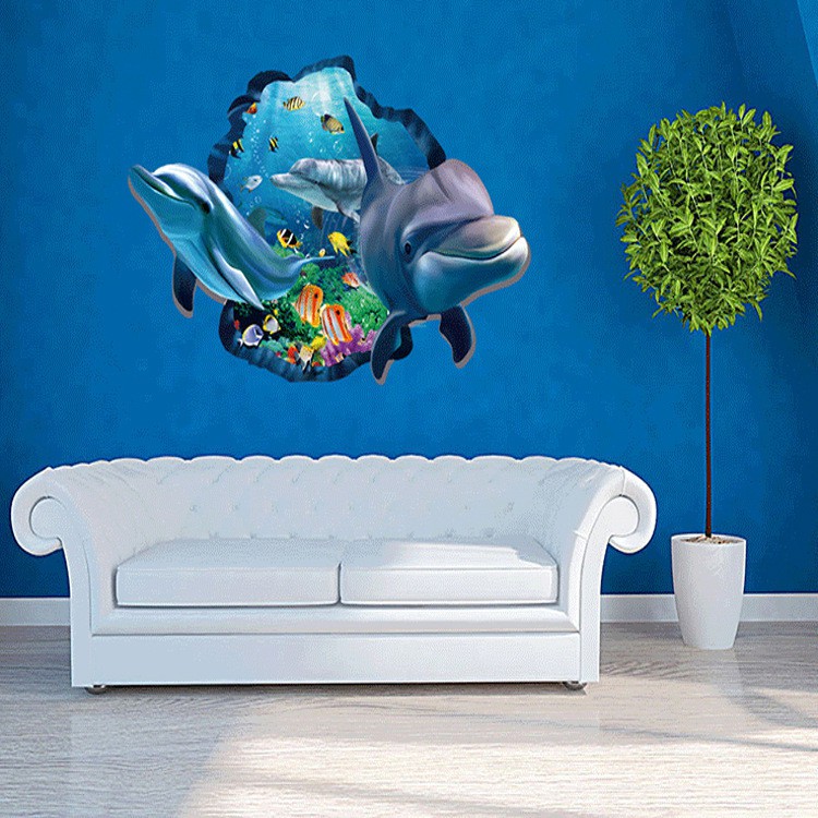 Reliza Wall Sticker Ikan Lumba Lumba Dolphin Jendela 2D 3D Stiker Dinding LDR