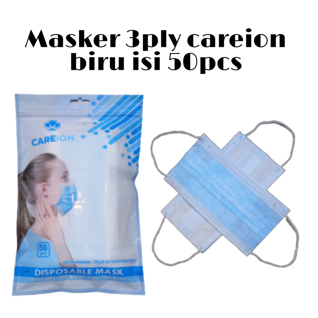 MASKER 3 PLY / FACE  MASK DISPOSABLE MASK ISI 50pc EARLOOP CAREION