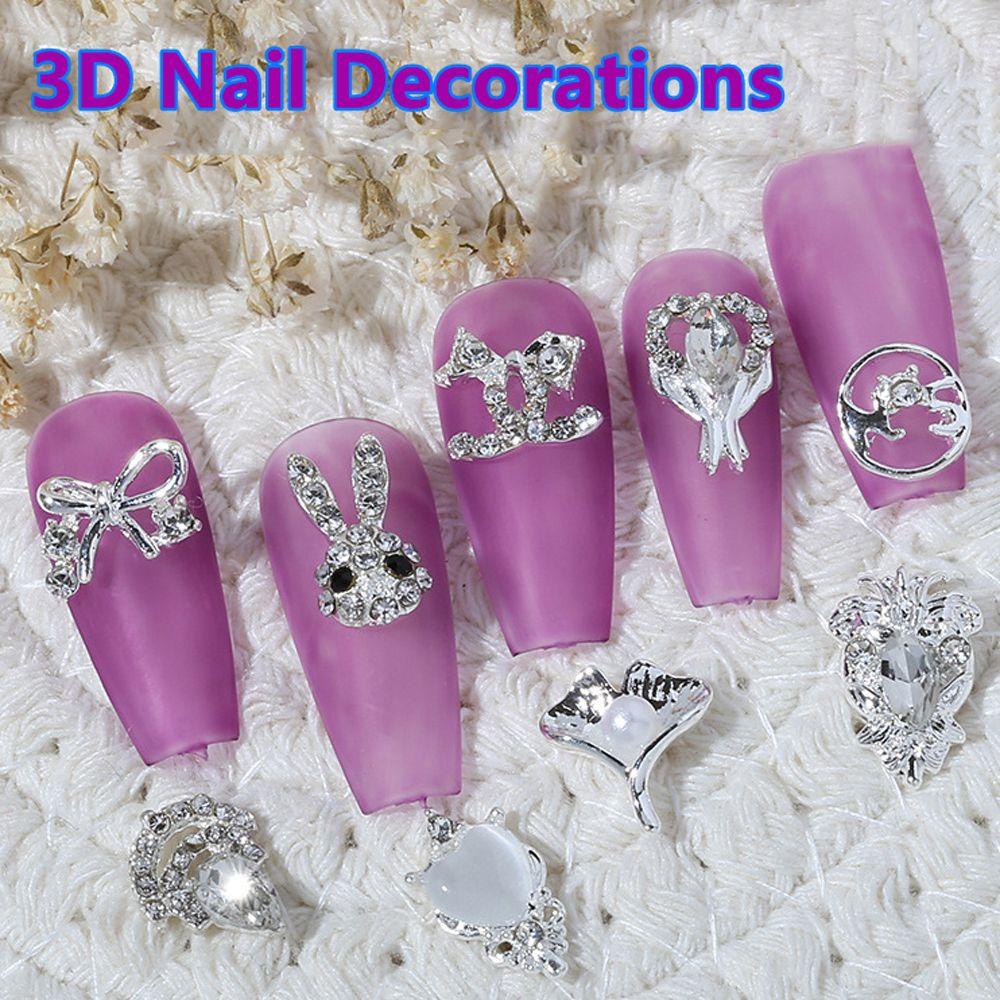 [Elegan] 3d Dekorasi Nail Art Gadis Perak Gaya Paduan Aksesoris Manicure