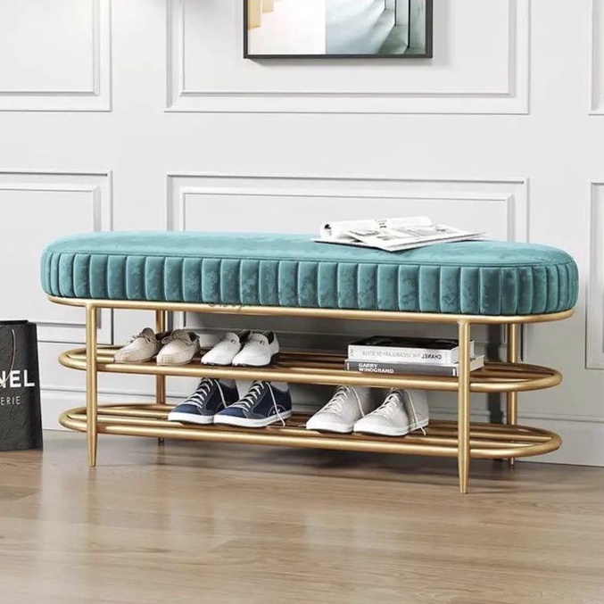 Rak Sepatu sofa Bench Tempat Sepatu Minimalis Gold