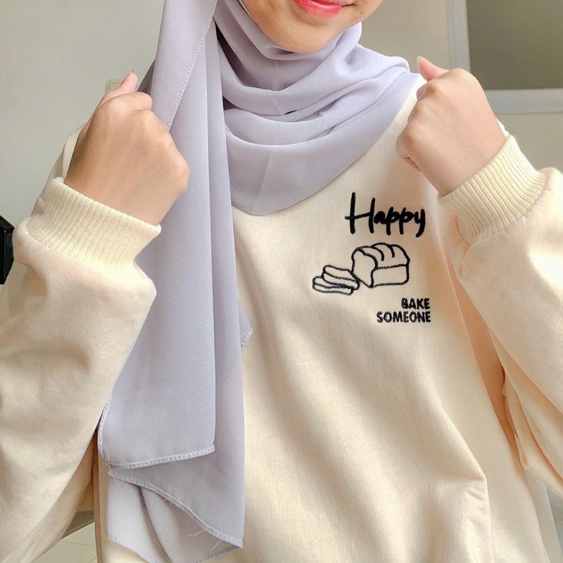 HAPPY BAKE BORDIR SWEATER UNISEX FLEECE TEBAL TERBARU'