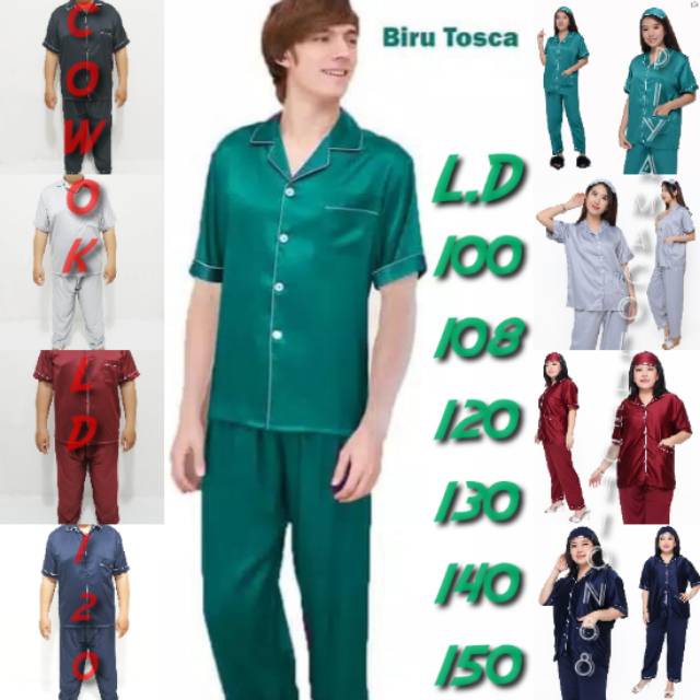 Baju Tidur couple PRIA JUMBO pasangan wanita satin polos