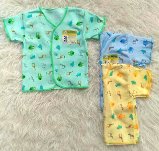 3 Baju Bayi SNI Tangan Pendek Atasan Newborn Kancing Depan Saffenda WD-2
