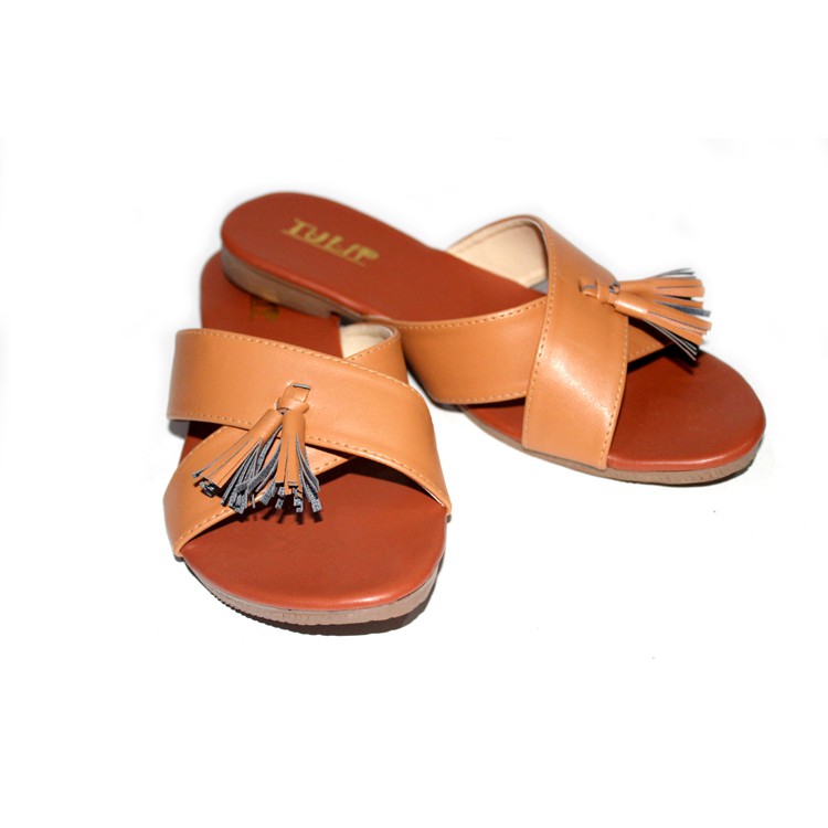 woman flat sandal sendal wanita teplek silang aksen rumbai (1D2) fse091