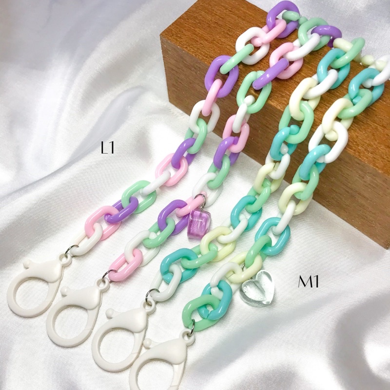 Chain Strap Mask Pink Lilac Hijau Tosca Mint Soft Color , Tali Gantungan Masker warna Pelangi