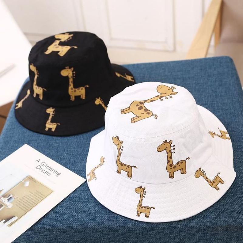 Topi Bucket Jerapah Kids Anak Ada Tali Sablon / Baby Bucket Hat Giraffe Cotton Unisex Laki Laki dan Perempuan 1-8 Tahun