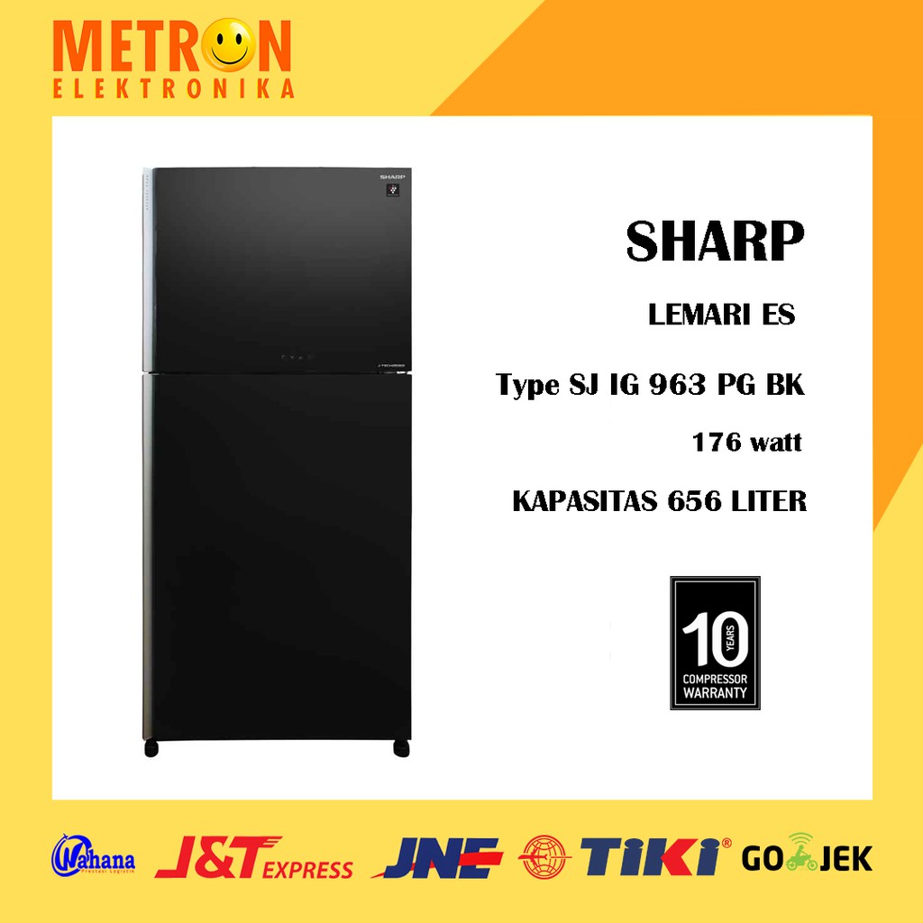 SHARP SJ IG 963 PG BK BLACK / LEMARI ES KULKAS 2 PINTU NEW J TECH INVERTER COMPRESSOR SJIG963PGBK