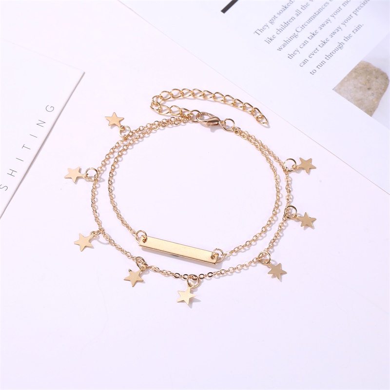 【Ready stock】COD✨ gelang kaki wanita korea Perhiasan Kaki Sederhana Dua Sisi Bintang Gelang Kaki Lima fashion murah COD