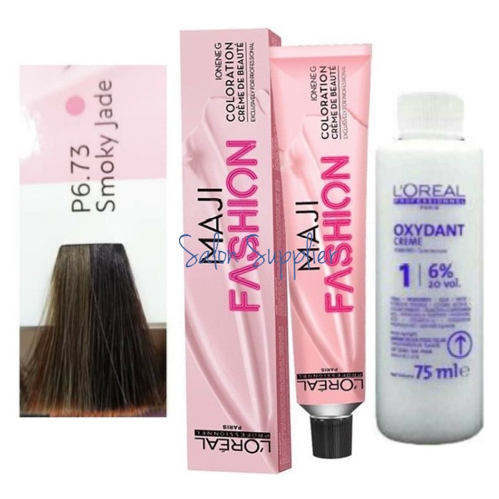Loreal Majifashion Cat Rambut 6.73 Smoky Jade + Free Developer Oxidant