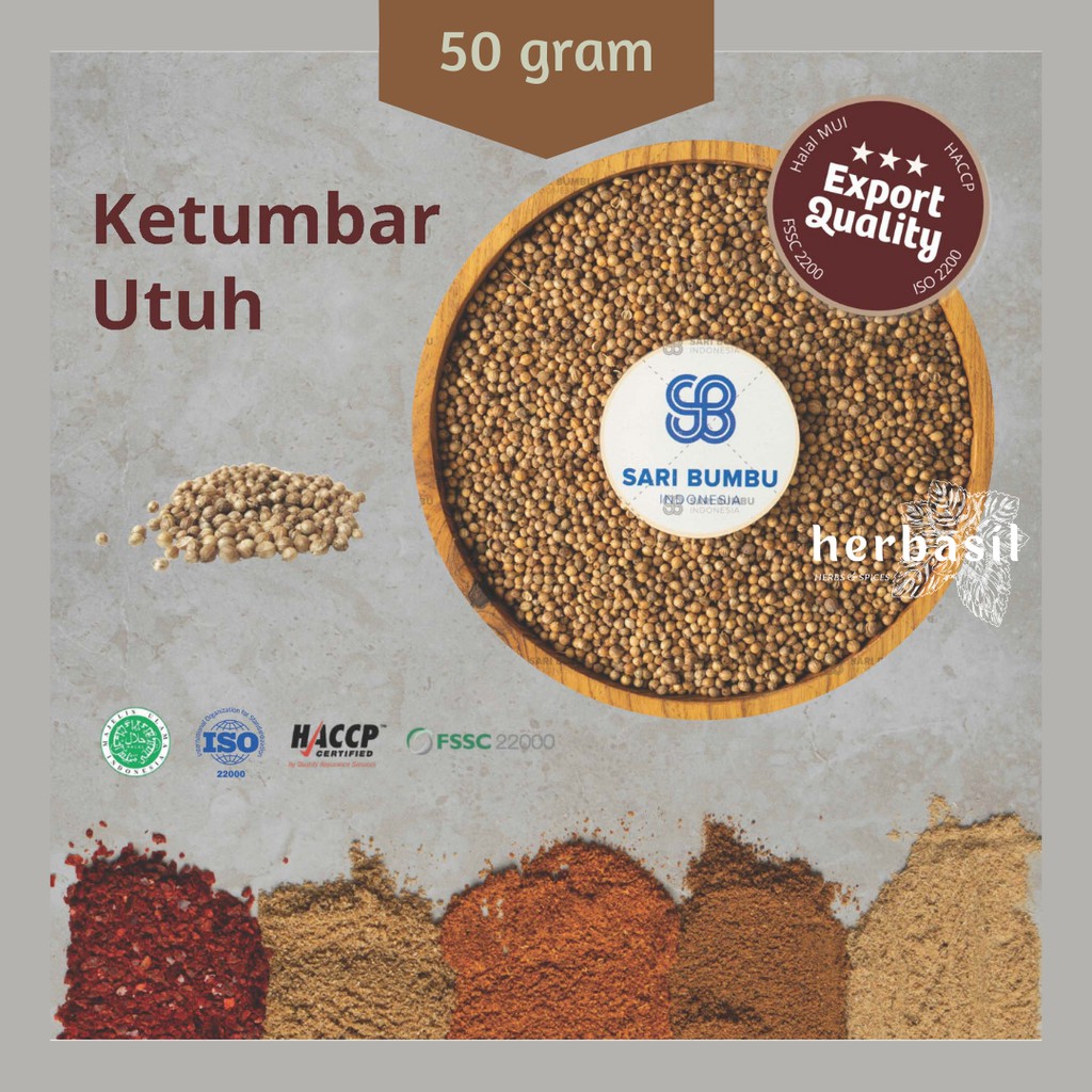 

[50gr] Biji Ketumbar Utuh (Coriander Whole) Export Quality Rempah Bumbu Dapur JSR | Her Basil