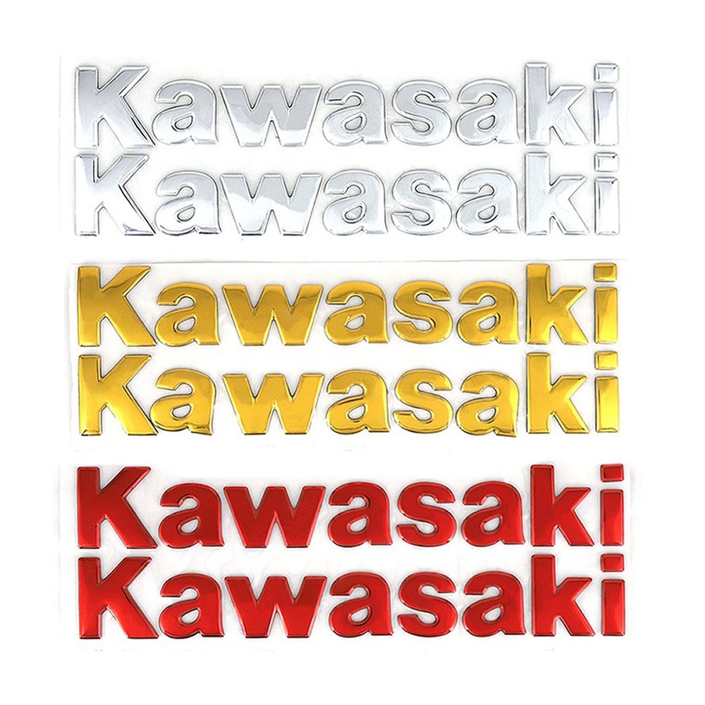 2pcs Stiker Emblem Kawasaki 3D Bahan Karet Lembut Warna Emas / Merah / Silver Untuk Motor