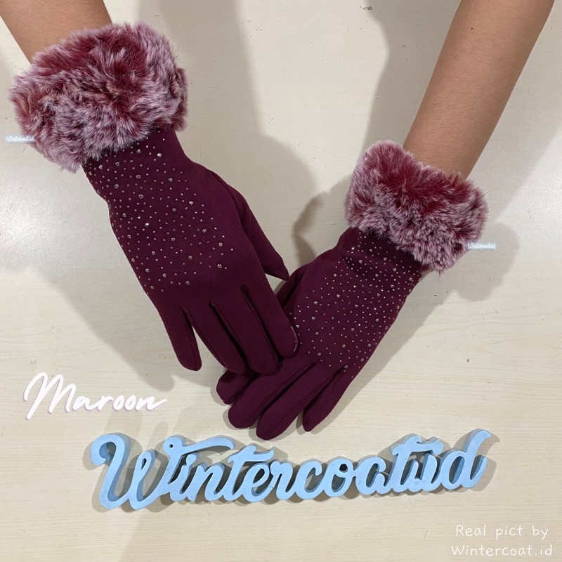 Sarung tangan winter bulu winter gloves fur touch screen bulu korea cewek wanita pompom