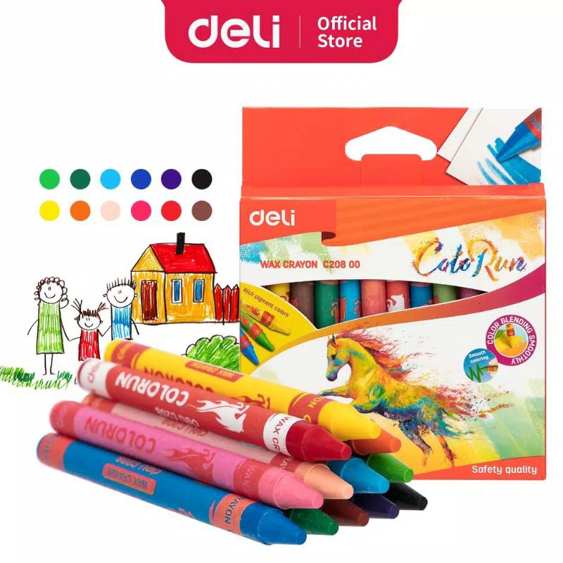 

Deli Crayon Krayon Lilin 12 Warna Reguler/Jumbo Label Melingkar, Tangan Bersih