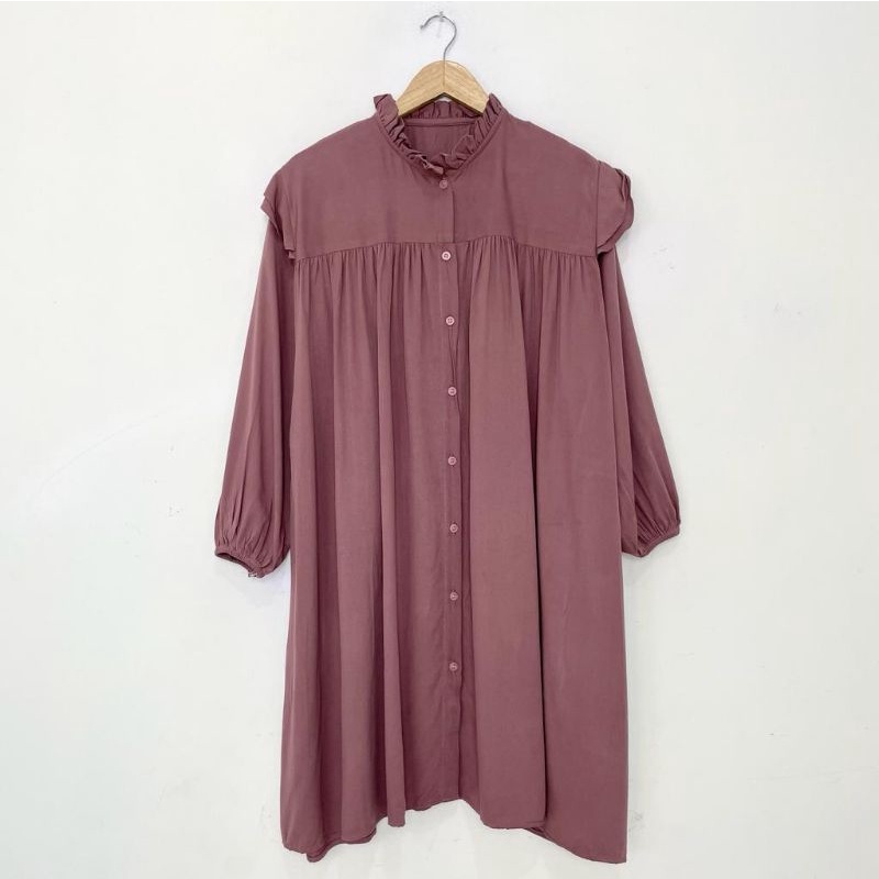 tunik polos rempel bahan linen crinkle