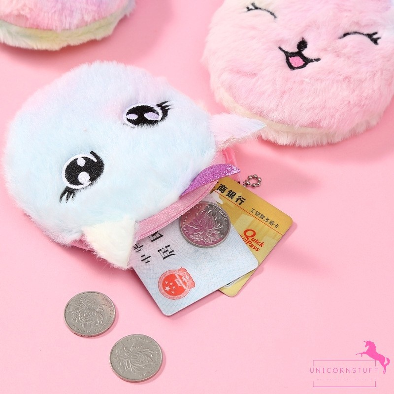 Tempat Dompet Koin Unicorn Bahan Bulu Halus Anak Kado Perempuan