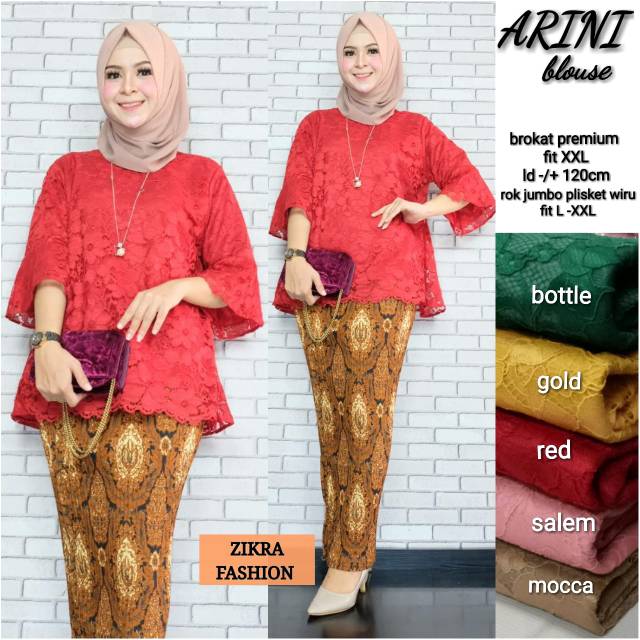 Blouse Brokat Import Premium Ld 120Cm Set Rok Jumbo Plisket Wiru