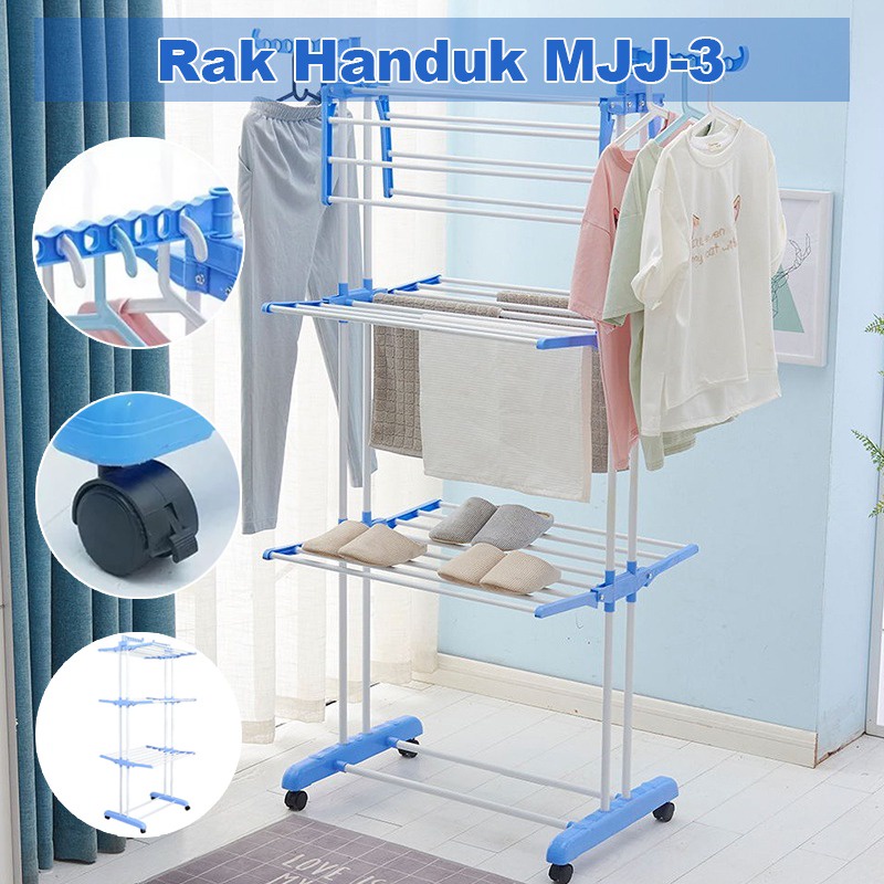 Jemuran Baju Lipat 3 Tingkat Rak jemuran Handuk stand hanger 3 tingkat beroda WHFURNITURE