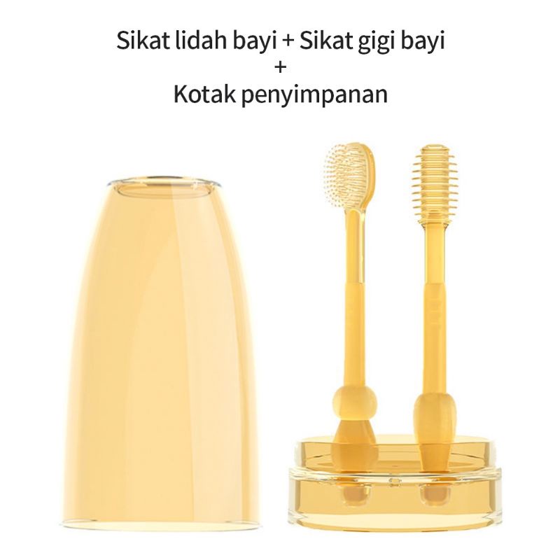 Sikat gigi lidah bayi silikon 3in1 kemasan kotak / baby toothbrush