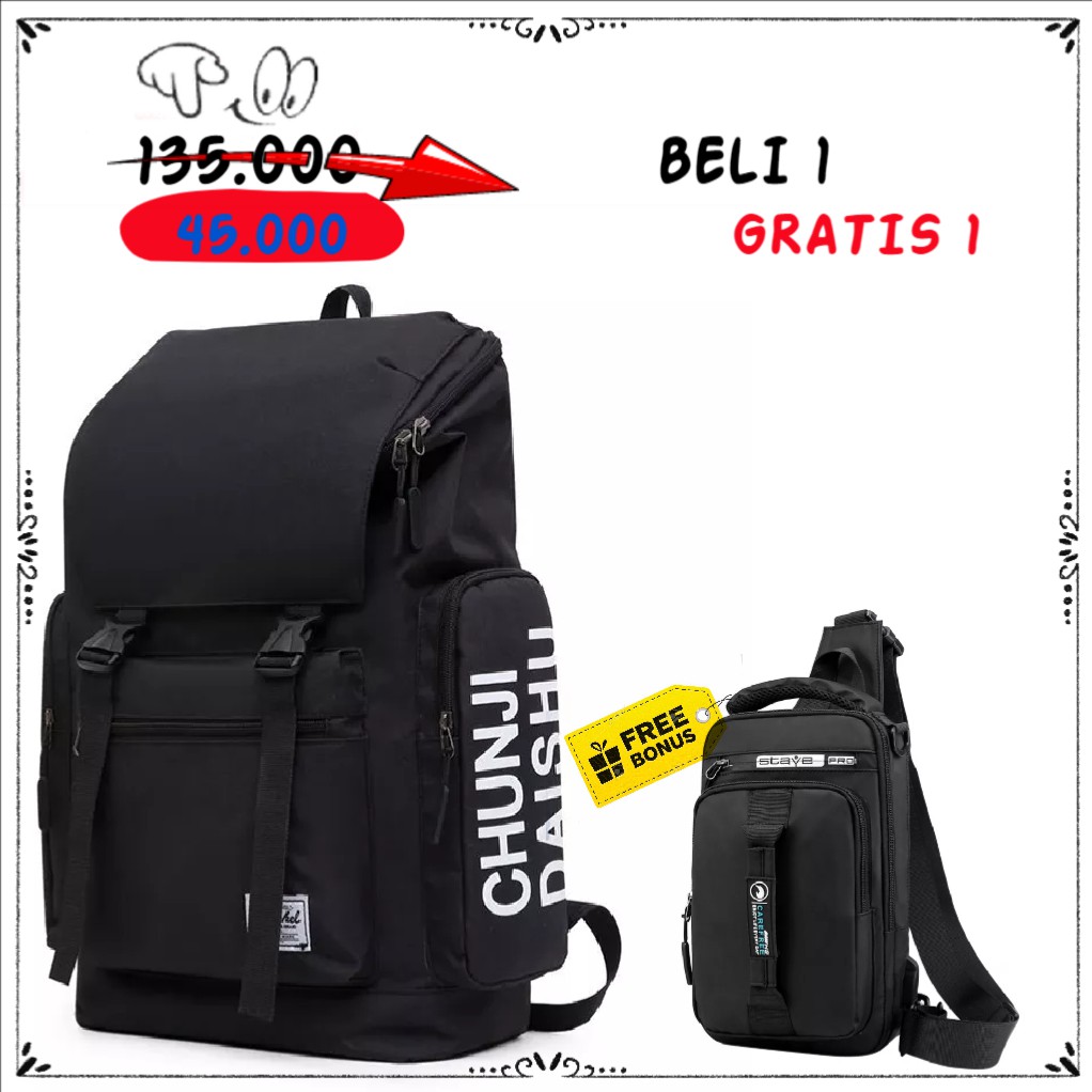 DT123 - Beli 1 GRATIS 1 Tas Ransel Pria Kasual Punggung - Tas Unisex HFGI Backpack Up To 15.6 Inch