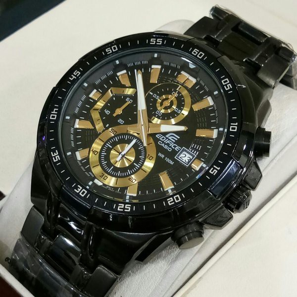Casio Edifice Original Japan EFR 539D  - 1A2VUDF Chain Stainless Black Dial Gold