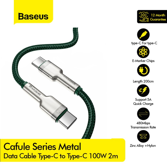 BASEUS Cafule Series Metal Data Cable C to C 100W 2m - CATJK-D