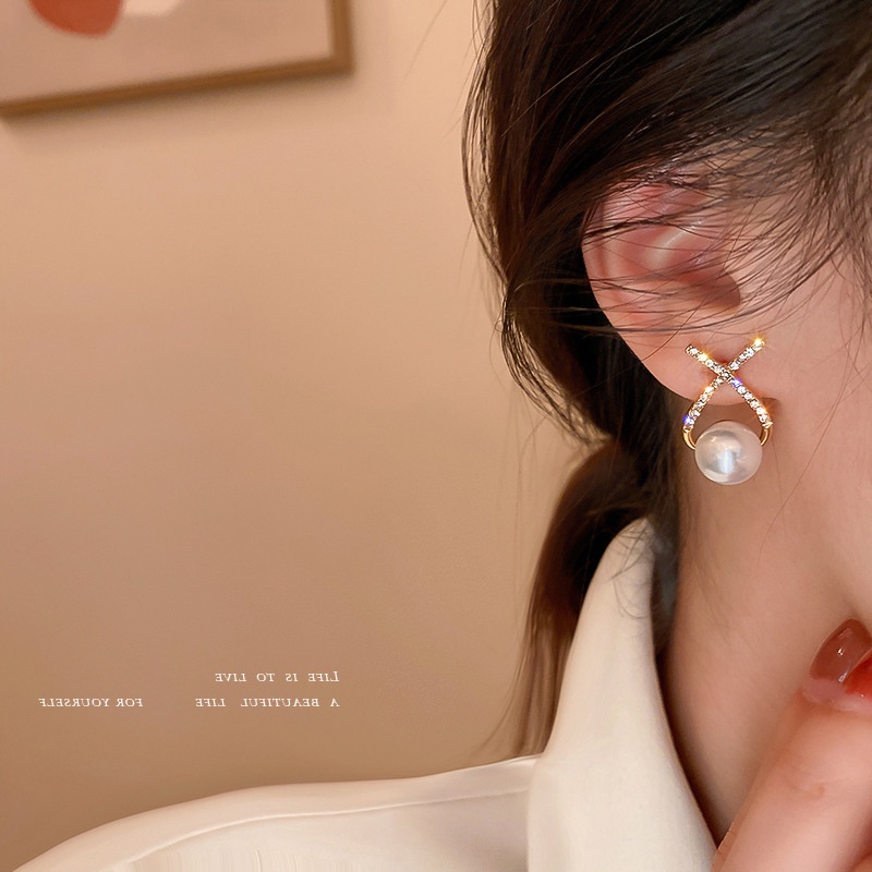 YEEZII Set Anting Tusuk / Stud Motif Mermaid / Salib / Mutiara / Kristal Elegan Untuk Wanita