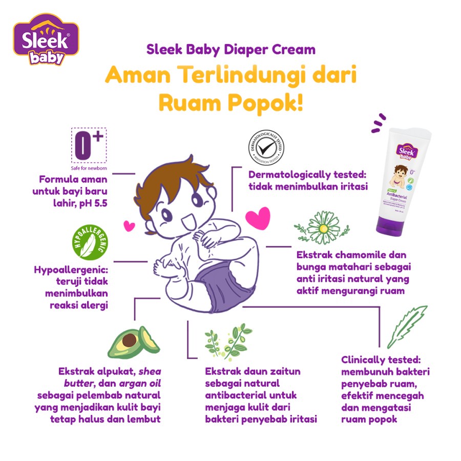 BPOM SLEEK BABY ANTIBACTERIAL DIAPER CREAM ISI 80ML / KRIM POPOK / KRIM RUAM / SYE