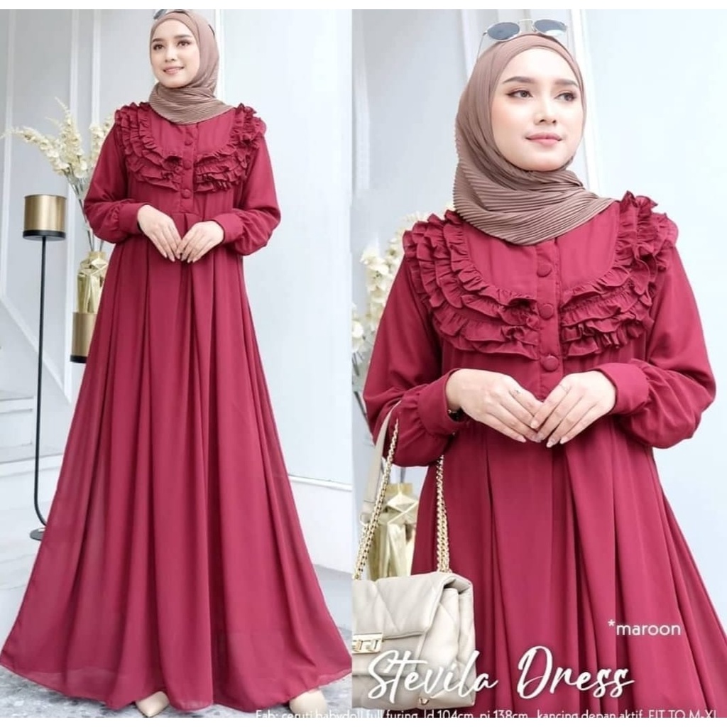 Stevila Maxi  dress wanita lucu terbaru  Dress Wanita kekinian Dress wanita  gamis maxi lucu Gamis Maxi terbaru Gamis Maxi kekinian  Gamis wanita .-Maroon