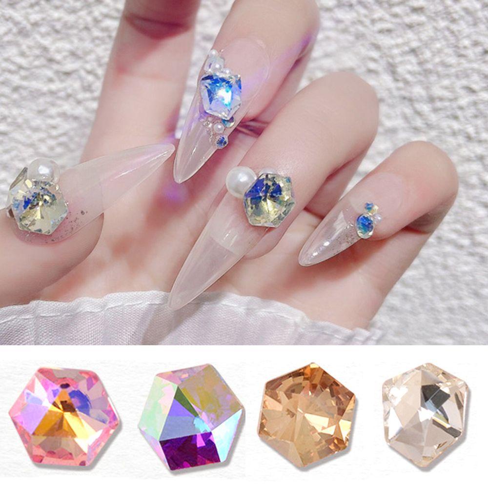 Mxbeauty Nail Art Rhinestones Warna-Warni Mengkilap Menunjuk Kembali Glitter Permata DIY Craft Nail Charms