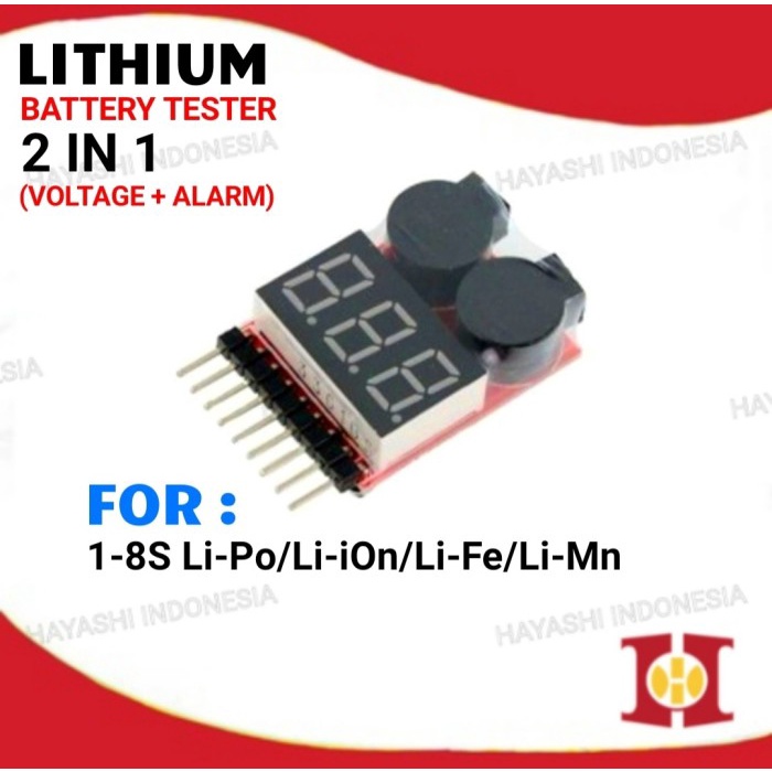 1-8S Lipo Battery Tester Low Voltage Buzzer Alarm Baterai Li-Po Volt