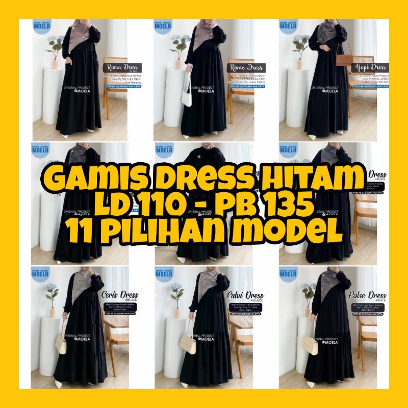 Gamis Dress Warna Hitam Polos Wanita Muslim Remaja Terbaru Kekinian Mesis Zeta Aira Ceris Polse by M