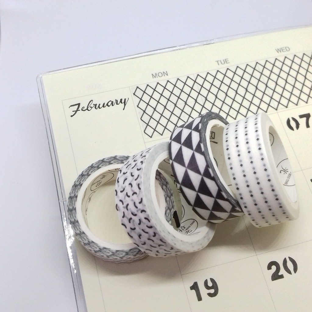 

Minimalist Black & White Series Washi Masking Tape Selotip Motif Hias Lucu Kawaii
